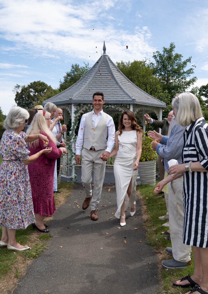 Summer wedding confetti walk