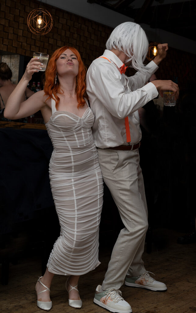 A bride and a groom at the evening reception at the isle of Wight wedding